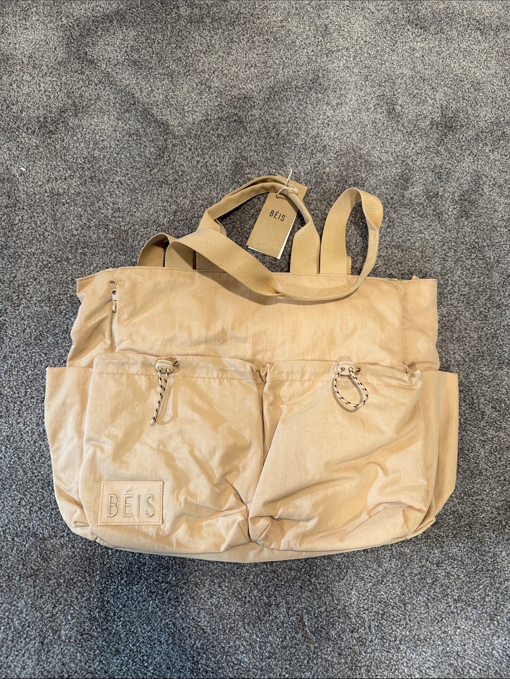 BEIS Neutral Khaki Everyday Tote with Exterior Pockets